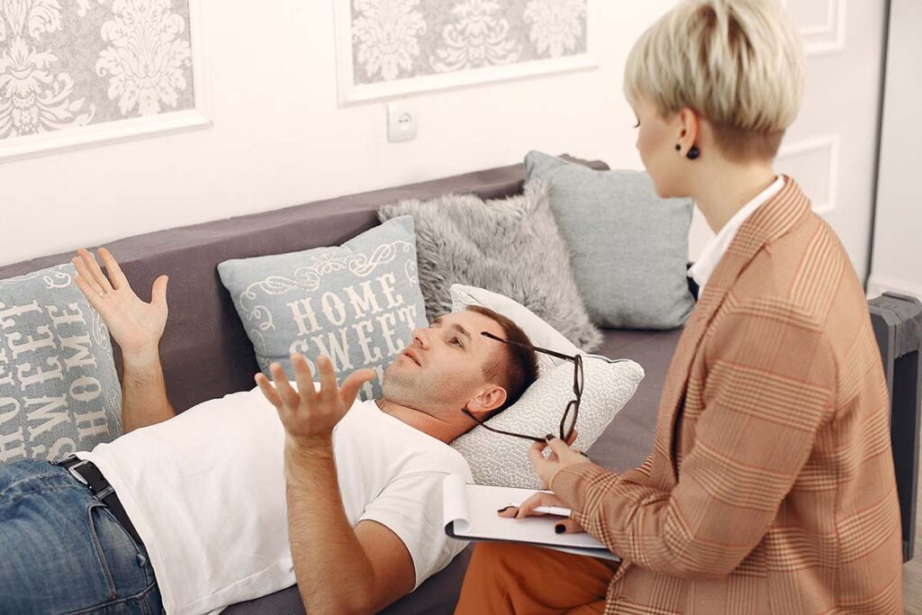 A man speaks openly during a one-on-one therapy session at Northstar Treatment Center, highlighting the center’s compassionate approach to mental health and addiction recovery.